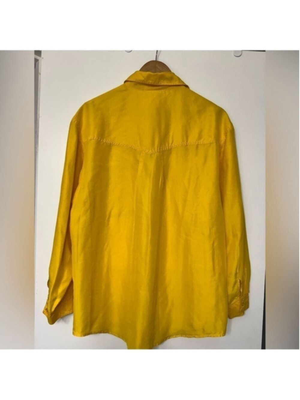 Vintage Yellow Silk Button Up Shirt Oversized Small - Picture 9 of 13